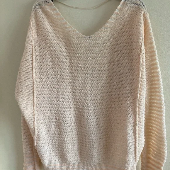 Free People Cream V-Neck Chunky Knit Sweater - Picture 5 of 6